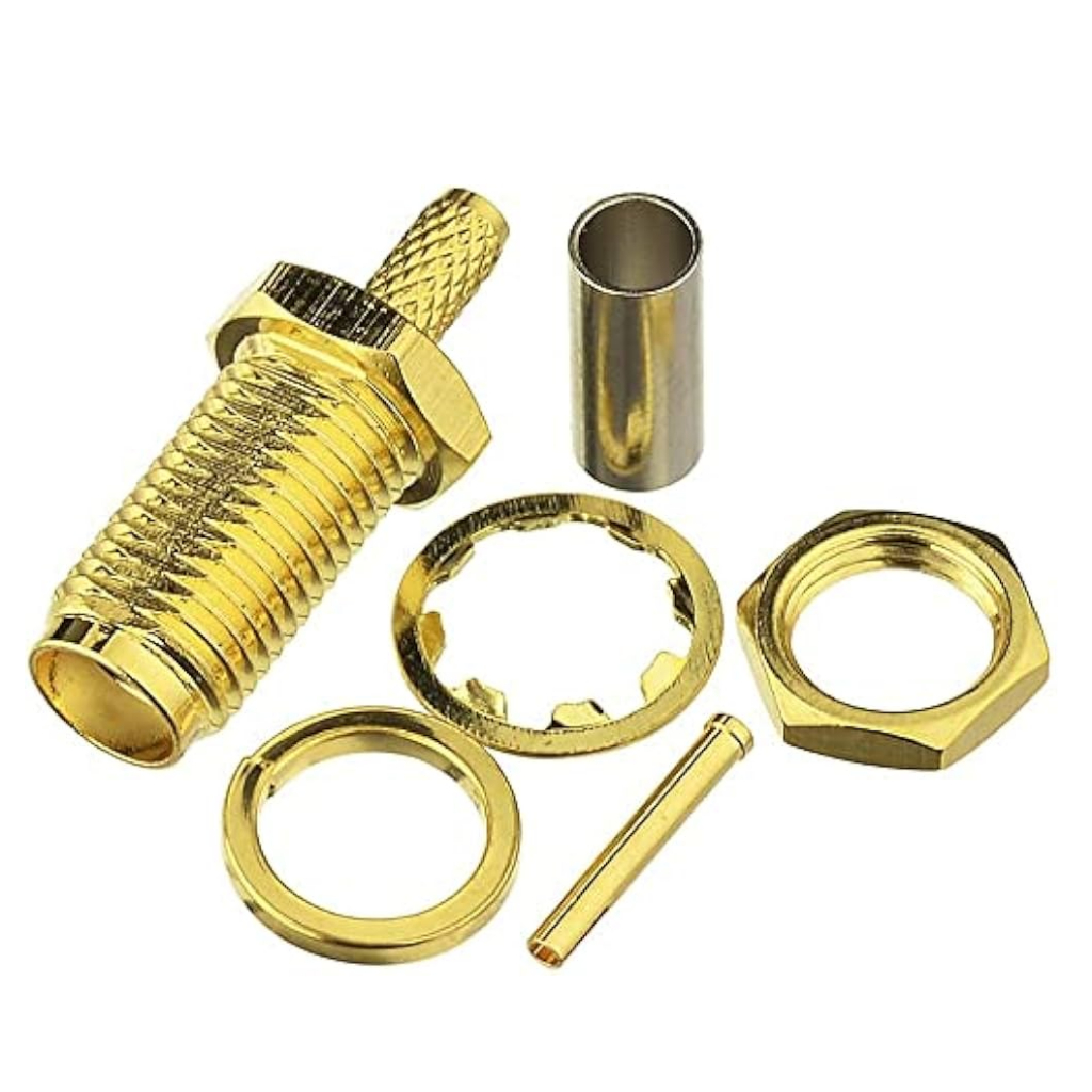 SMA Female Bulkhead Crimp Connector Gold-Plated for RG316 RG174 Cable