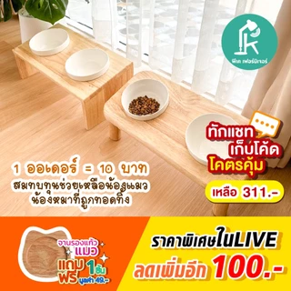 [ซื้อในVDOลดเหลือ 297 ] ชุดชามอาหารแมว ชามให้อาหารสัตว์เลี้ยง ชามข้าวแมว พร้อมถ้วยเซรามิคคู่แบบเอียง,แบบตรง catbowl