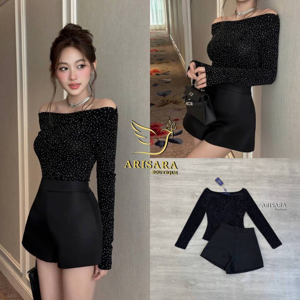 ARISARA ชุดเซ็ต 2 ชิ้น เสื้อแขนยาวรีดเพชร+กางเกง(*สอบถามสต๊อกก่อนกดสั่งน๊า)
