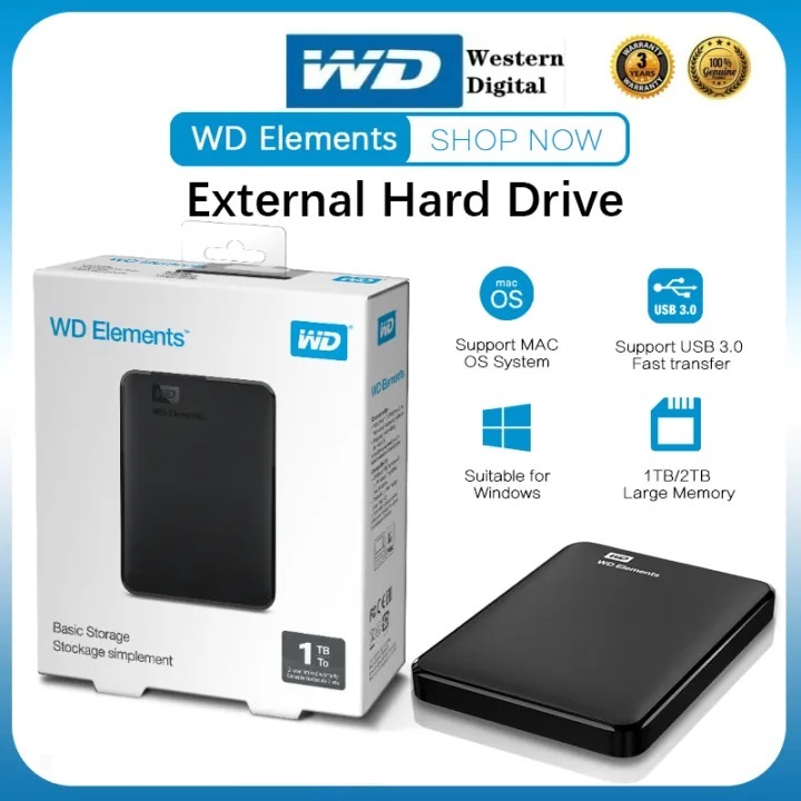 WD Elements external harddisk 1TB/2TB TypeC USB3.0 HardDrive External HDD ฮาร์ดดิสก์แบบพกพา รับประกัน 3 ปี