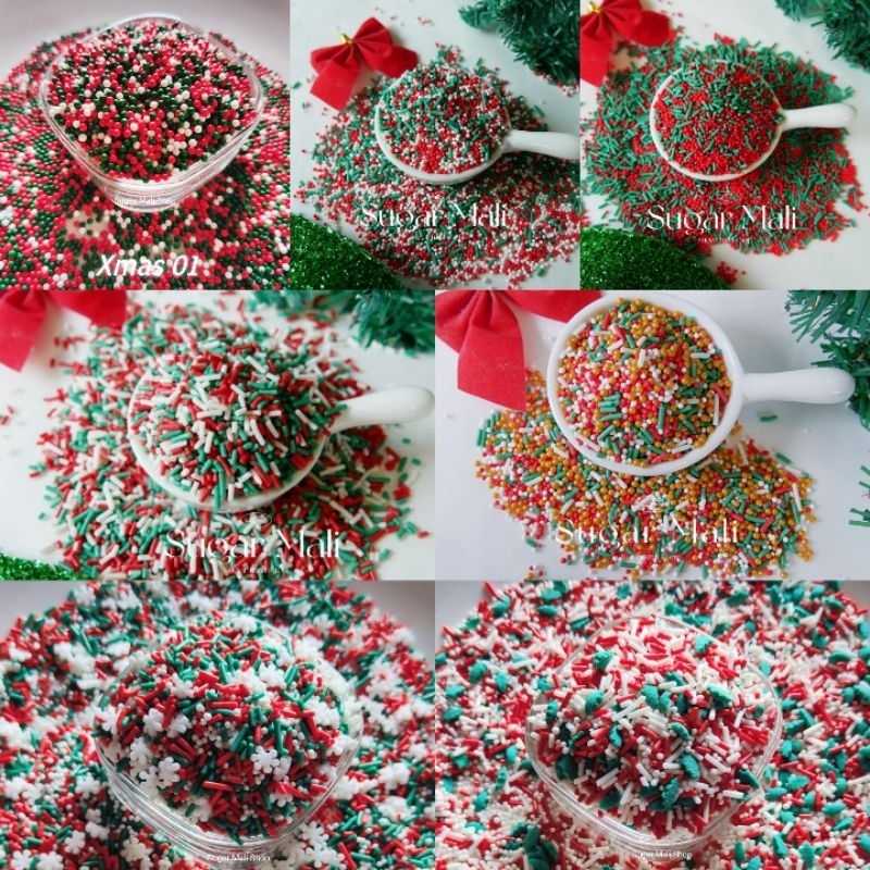 🎄🎅น้ำตาลแต่งหน้าเค้ก☃️❄️ เทศกาล คริสต์มาส Sugar Sprinkle รวมสี 25กรัม /50กรัม