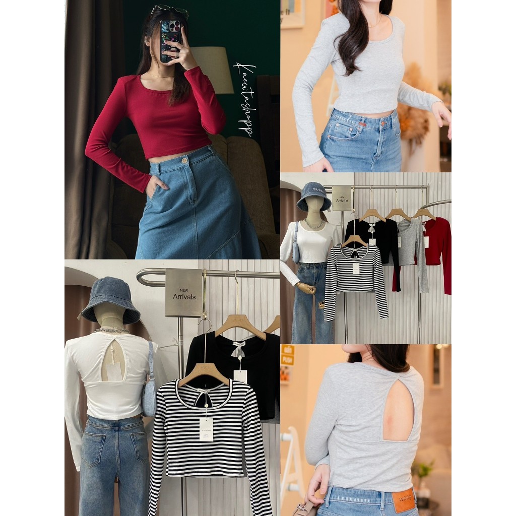 เสื้อยืด เสื้อแขนยาว คอเหลี่ยม เว้าหลัง ทรงสวย ผ้ายืดนุ่ม อย่างดี matinee kaewtashop