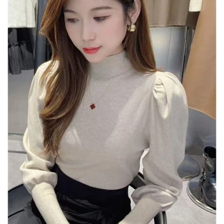 เสื้อแขนยาว ไหมพรม คอสูง ผ้าดี สีพื้น ทรงรัดรูป สไตส์เกาหลี