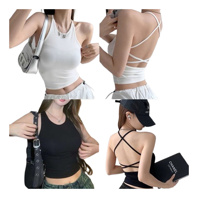 เสื้อสายเดี่ยว เปิดหลัง โชว์หลัง มีฟองน้ำในตัว มินิมอลสไตล์เวียดนาม/เกาหลี Freesize