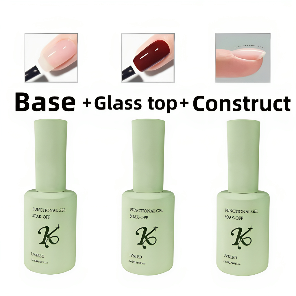 Kale Plus ยกเซ็ต3ขวด เบส+ท็อปคริสตัล+คอนสเตสชั่น เบสโค้ด base coat Glass top Construct เซ็ตน้ำยาเคลือบเล็บ 15ML