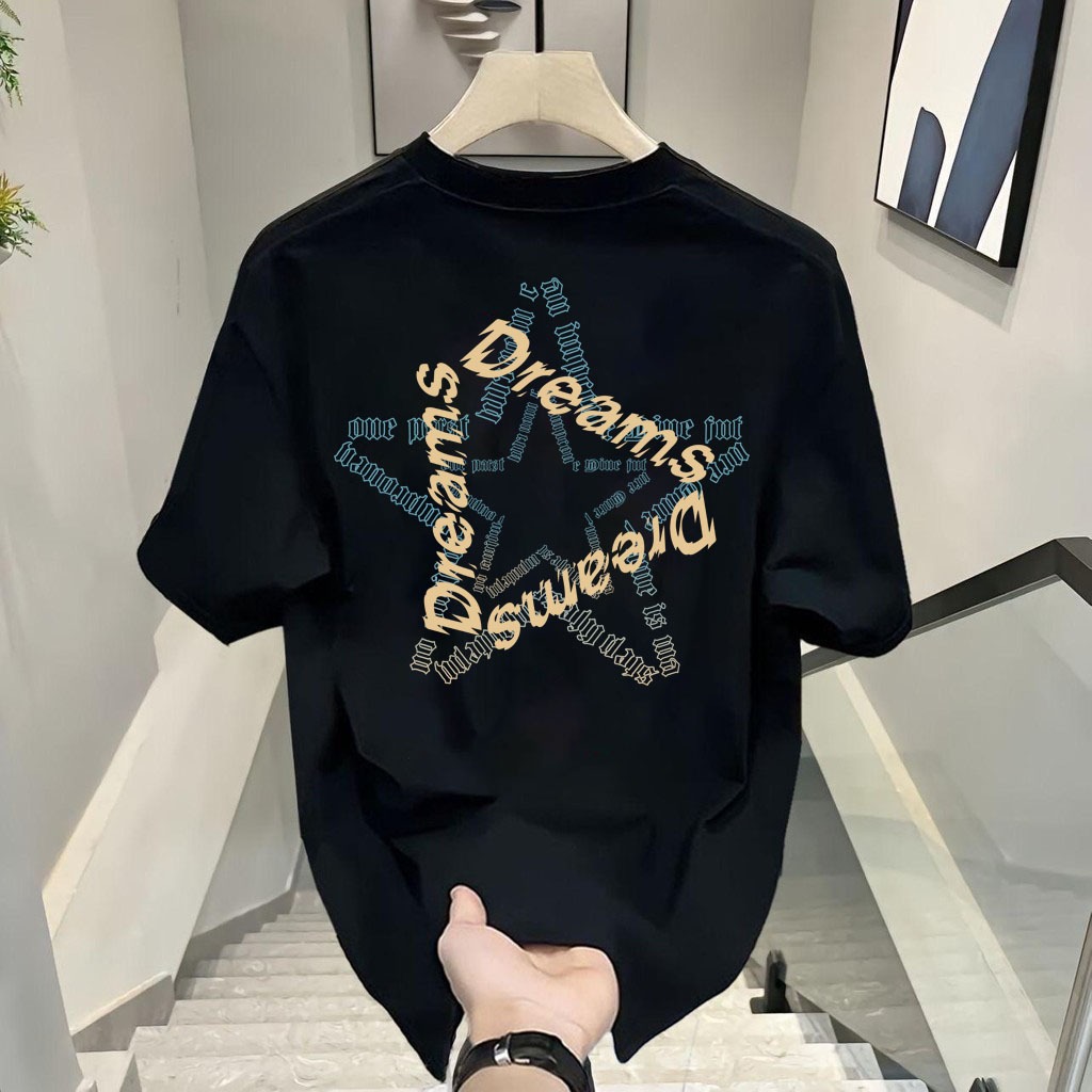 Basi เสื้อยืด oversize unisex สกรีนหน้าหลัง ลาย "DREAMS" ดาวห้าแฉก ผ้าคอตตอน100% เนื้อผ้าเกรดพรีเมียม คอกลม ใส่สบาย