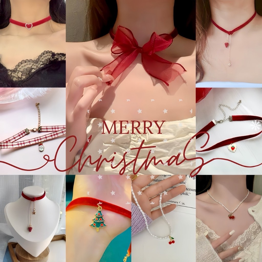 โชคเกอร์ สร้อยคอ เครื่องประดับคอแฟชั่น ตรีมคริสมาสต์ Christmas SET AA-009 พร้อมส่งจากไทย