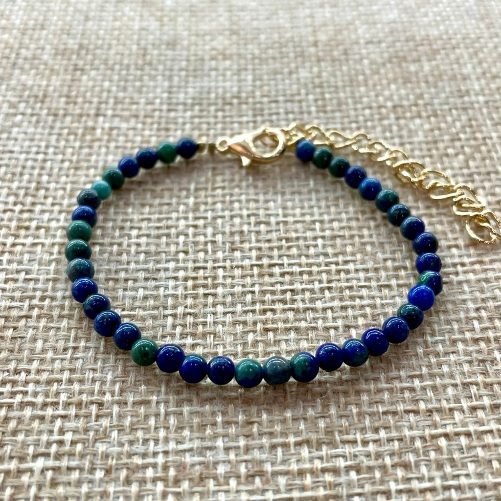กำไลข้อมือ อซูไรต์ มาลาไคท์ Azulite Malachite 3 mm ทรงกลม หินนำโชค หินธรรมชาติ gemstone free size bracelet