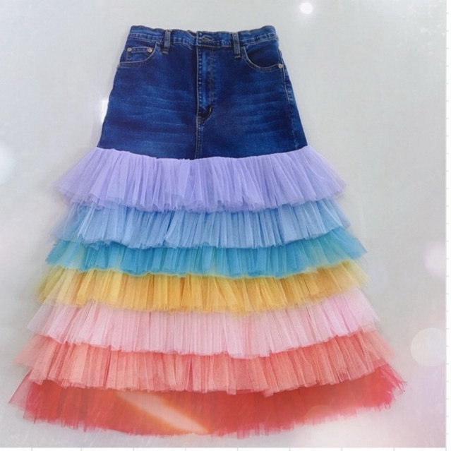 กระโปรง G20s กระโปรงระบายรุ้งความยาวครึ่งแข้ง สี พาสเทล