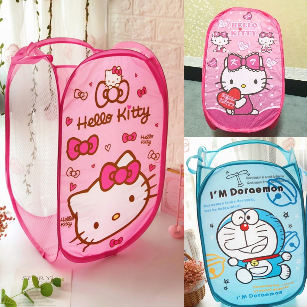 พร้อมส่ง ตะกร้าผ้าพับได้ ถังผ้าอเนกประสงค์ ลายการ์ตูน คิตตี้
