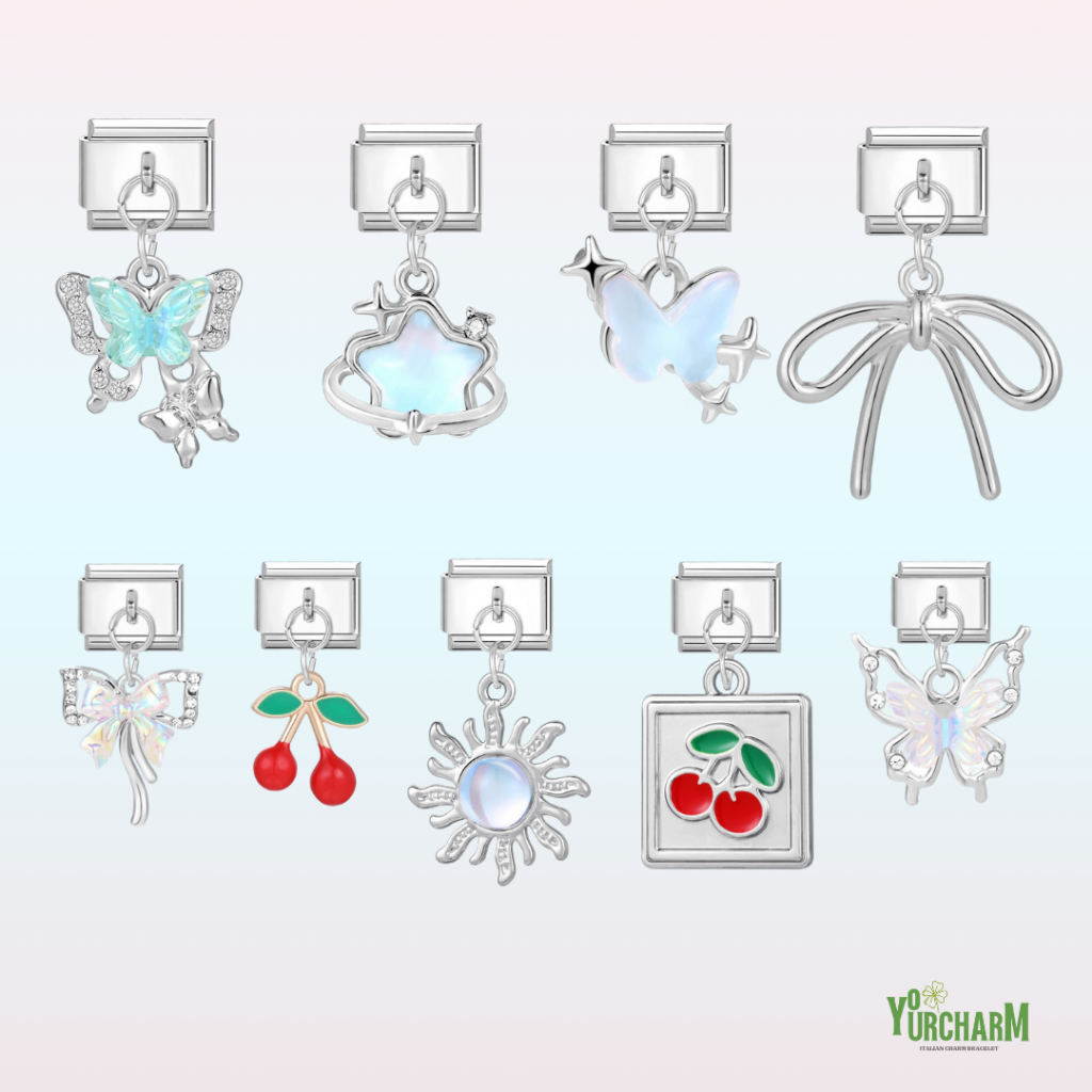 yourcharm italian charm bracelet อิตาเลี่ยนชาร์มราคาต่อ 1 ชิ้น สร้อยข้อมือเลือกลายเอง set:จี้แบบห้อย
