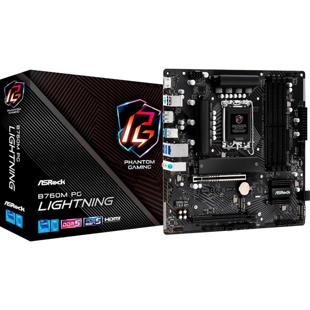 MAINBOARD (เมนบอร์ด) ASROCK B760M PG LIGHTNING (DDR5) (SOCKET LGA 1700) (MICRO-ATX)- 3 Years