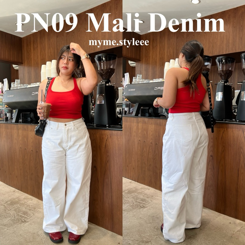*พร้อมส่ง PN09 Mali Denim กางเกงยีนส์สาวอวบสีขาว - myme.styleee