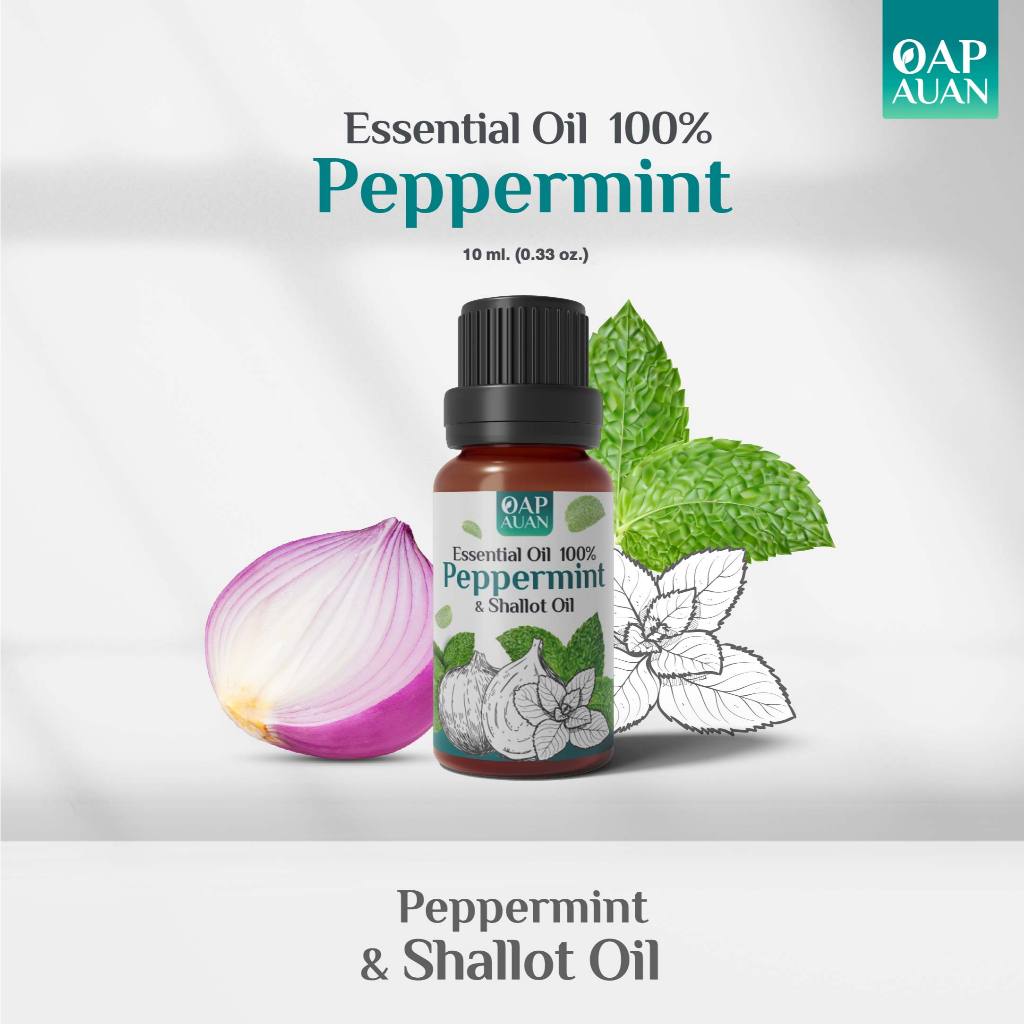 น้ำมันหอมระเหย + หอมแดง 100% (เปปเปอร์มินต์ x หอมแดง) / Peppermint essential oil & Shallot Oil 10ml.