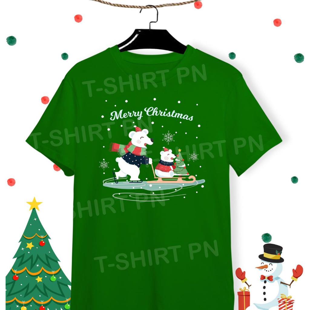 เสื้อคริสต์มาส เสื้อปีใหม่ Merry Christmas & Happy New Year "ตุ๊กตาเล่นสกี" ผ้าคอตตอน งานDFT ลายสกรีนเรียบเนียน
