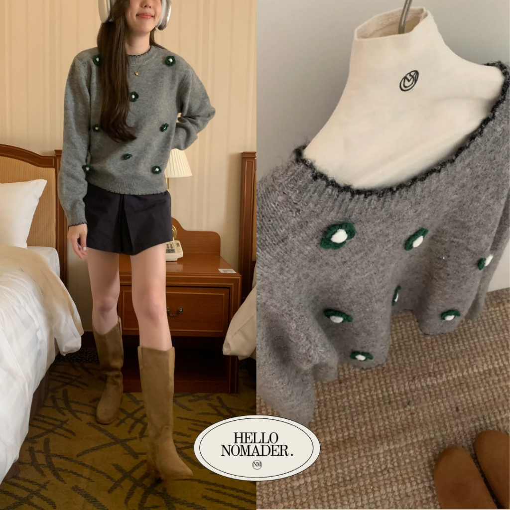 NOMADE.& พร้อมส่ง Joyful sweater {เสื้อเสวตเตอร์ไหมพรมลายดอก}