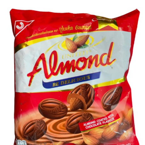 United Almond ยูไนเต็ดอัลมอนด์เคลือบช็อคโกแลต น้ำหนักสุทธิ 247 กรัม(45เม็ด)