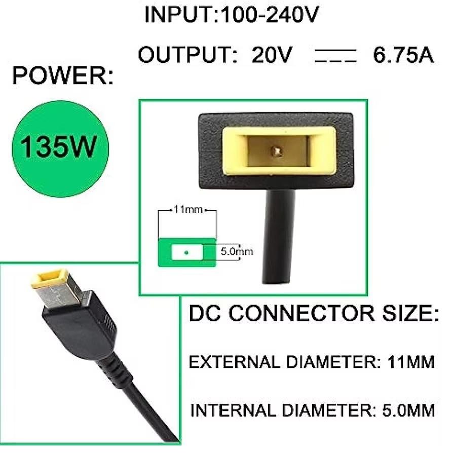 Adapter Power For Lenovo 20V 6.75A 135W AC Laptop Charger  ADL135NDC3A 45N0554 Legion Y520 Yoga C940 S740 Ideapad Y700.