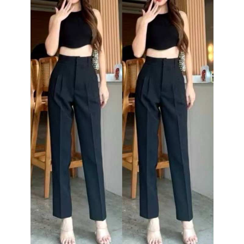 กางเกงขากระบอกเล็กเอวสูงทรงบอยขายาวใส่ทำงานได้(S-3XL)