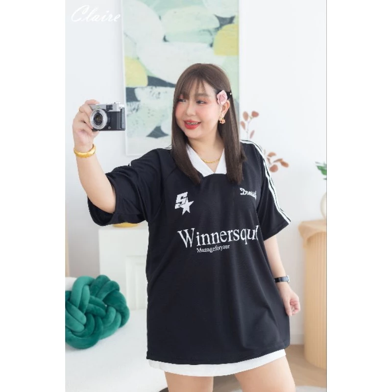 เสื้อกีฬาไซ์ใหญ่ คอวี ไหล่สโลป ทรงโอเวอร์ไซส์ อกหน้าผ้า 52" ความยาว 30 นิ้ว ผ้ากีฬาใส่สบาย