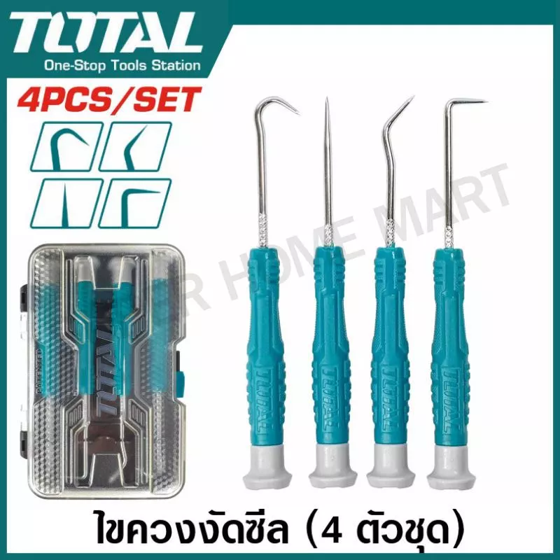 Total ไขควงงัดซีลยาง ปลายแหลม 4 ตัวชุด รุ่น TPHSK0401 ( 4 pcs Pick and Hook Set ) ที่งัดซีล เหล็กงัดซีล ไขควงปลายแหลม