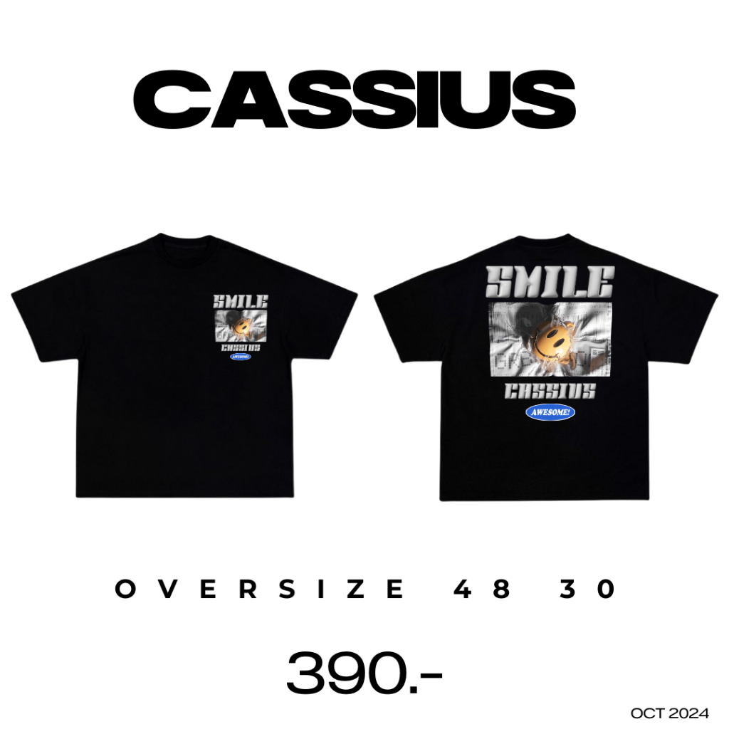 CASSIUS PREMIUM COTTON OVERSIZE เสื้อยืดสกรีนลาย พรีเมี่ยม CASSIUS SMILE ดำ