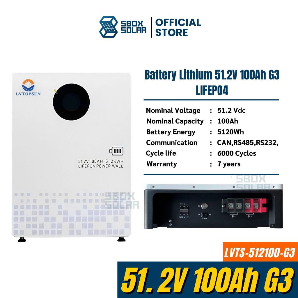 Lithium Battery 51.2v 100ah ยี่ห้อ LV Topsun รับประกันศูนย์ไทย ลิเธียมแบตเตอรี่