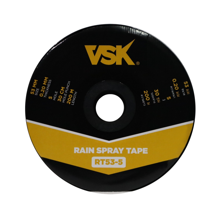 เทปน้ำพุ่ง สายน้ำพุ่ง VSK RT53-5 200 เมตร 5รู หนา 0.2 มม. เหลือง ขนาด 53 มม. (1นิ้ว) เทปรดน้ำ ส่งตรงจากบริษัท ของแท้ 100