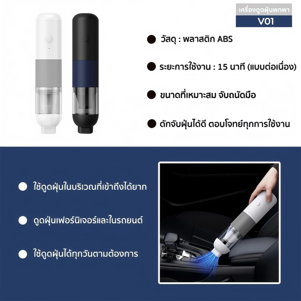 Keluer เครื่องดูดฝุ่นไร้สาย 3 in 1 เครื่องดูดฝุ่นในรถ 20000PA vacuum cleaner พกพาสะดวก ที่ดูดฝุ่นไร้สาย V01 thumbnail 6