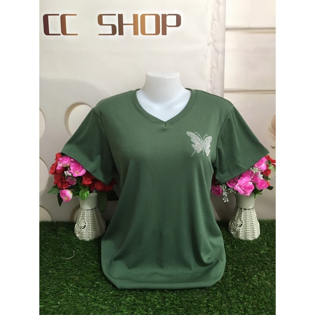เสื้อยืดแขนสั้นผู้หญิง สีพื้นคอวี เสื้อยืด ฟรีไซส์32-42นิ้วใส่ได้ค่ะ  รุ่น1709