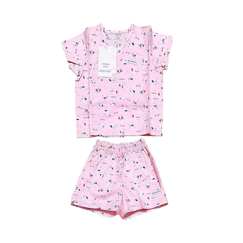 Absorba New Collection ชุดนอนผ้าป่านแขนสั้น ขาสั้นผูกหน้า สำหรับเด็กอายุแรกเกิด-12เดือน