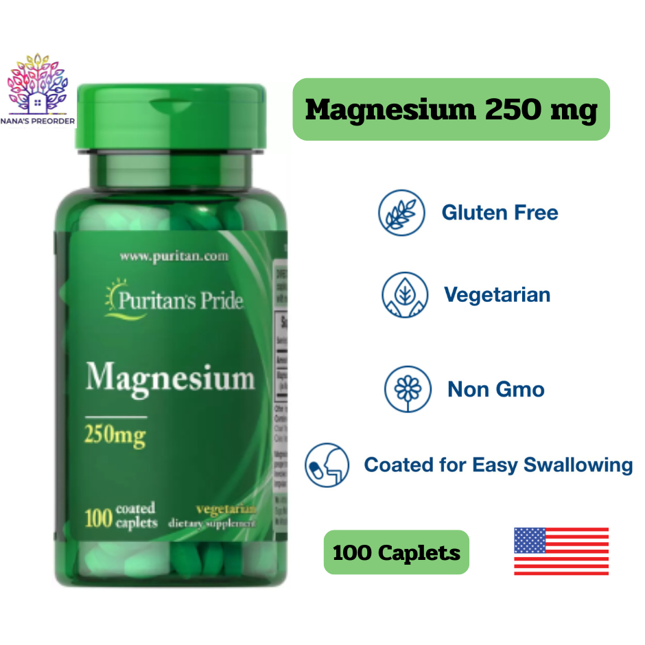 Puritan's Pride Magnesium 250 mg  แมกนีเซียมเข้มข้น 250 mg  ขนาด  100  Caplets