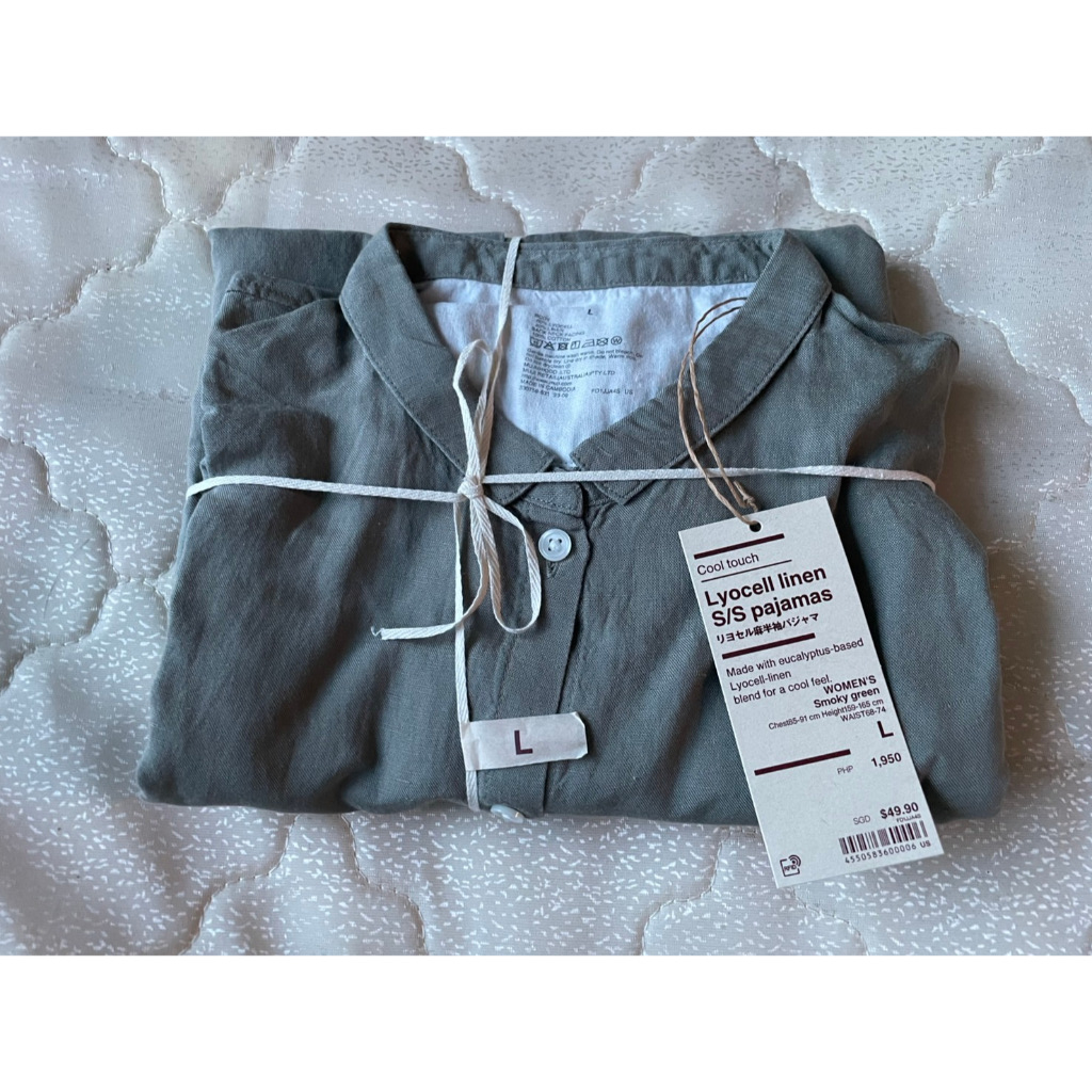 muji ชุดนอนแขนสั้นผญ cool touch สีเขียว smoky size L มือ1