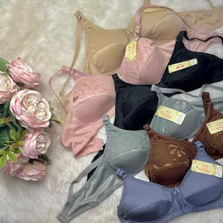 (12ตัว)เสื้อชั้นในแม่บ้านคละสี คัพB 2ตะขอ ไร้โครง ไร้ฟองน้ำ คละลายผ้าลูกไม้ สไตล์สุ่ม[34-42]