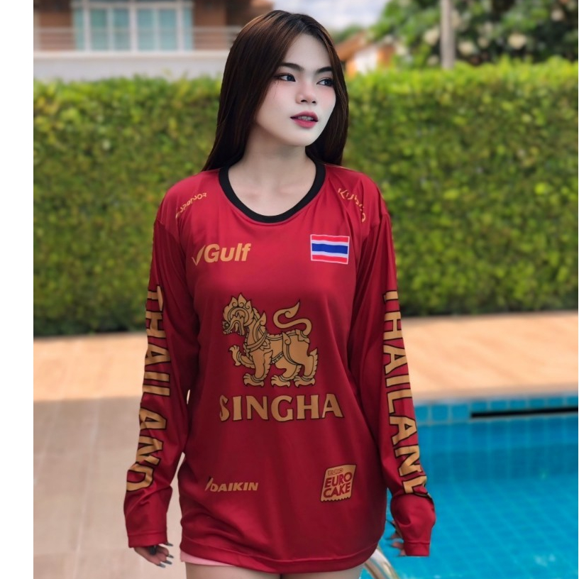เสื้อกีฬาลาย สิงห์ แขนยาว เนี้อผ้าไมโคร ซัพลาย ใส่ได้ชายและหญิง