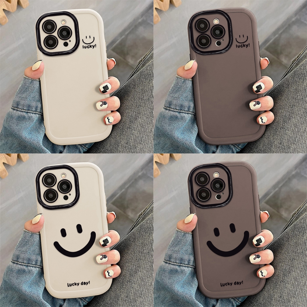 เคส สําหรับ iPhone 16 11 13 15 14 12 Pro Max 7 8 15 14 Plus XS Max XR X รอยยิ้ม อ่อนนุ่มTPU กันกระแทก การป้องกันเลนส์