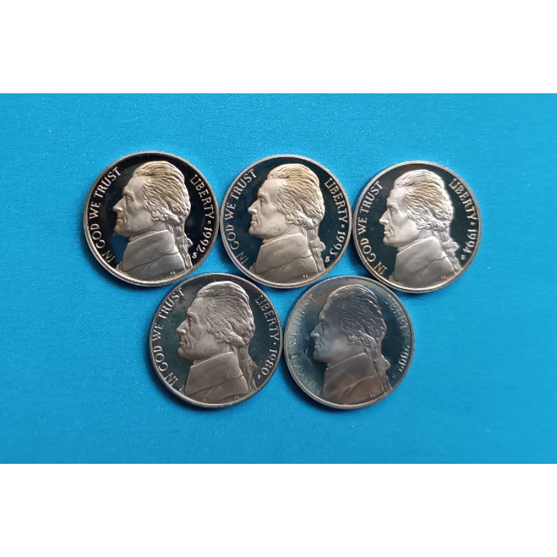 Jefferson 5 Cent Nickels คละปี #นิกเกิลขัดเงา