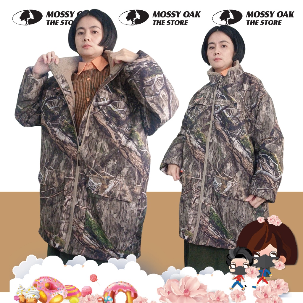 Mossy Oak Men's Fleece Lined Hunting Jacketเสื้อกันหนาวแขนยาวลายต้นไม้เนื้อผ้าด้านนอกสะท้อนหยดน้ำมือ
