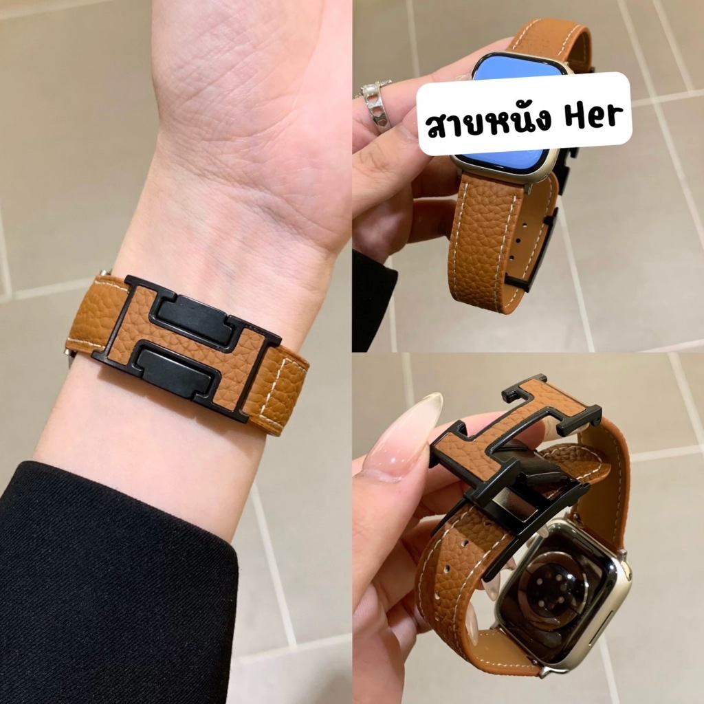 พร้อมส่ง สายหนัง ตัวล็อค Her ใช้ได้กับ Smart Watch 10 9 8 7 6 5 4 3 2 1 Se Ultra 1 2  CD99 H13mini H