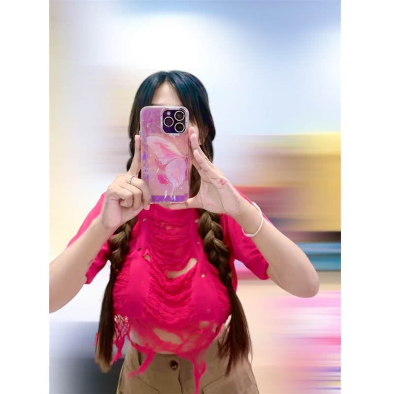 เสื้อครอปแต่งขาด ไม่ตัดเเขน