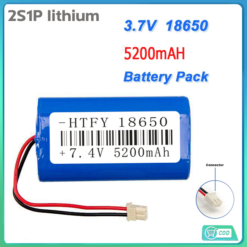 แบตเตอรี่ Li-ion 18650 2ก้อน 7.4V 5200mah พร้อมแผ่นป้องกัน สายไฟหัวโมเลค2พิน ถ่านชาร์จ โซล่าเซลล์ แบตเตอรี่แพ็ค