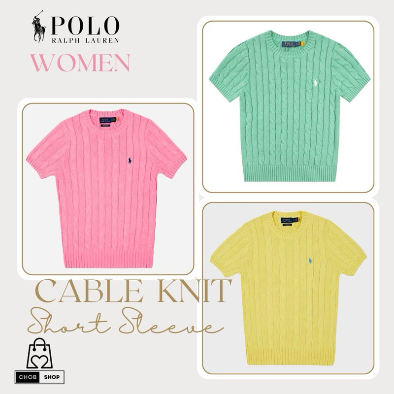 [New_ของแท้ %_พร้อมส่ง]_Polo_Ralph_Lauren_ไหมพรม-หญิง-แขนสั้น_Cable-Knit_ผู้ใหญ่-หญิง