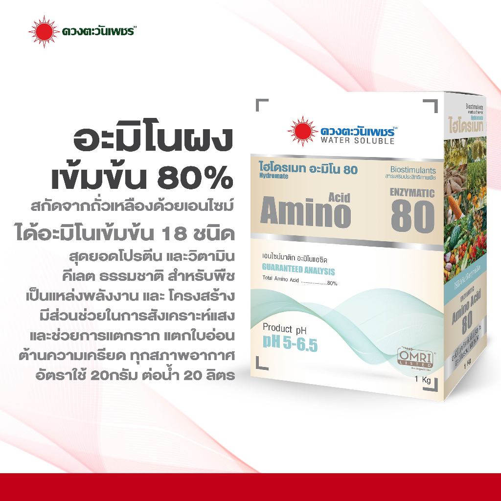 ไฮโดรเมท อะมิโน 80 ขนาด 1 กก ชนิดผง อะมิโนช่วยส่งเสริมการเจริญเติบโต สังเคราะห์แสง ความแข็งแรง การต้านทานโรค