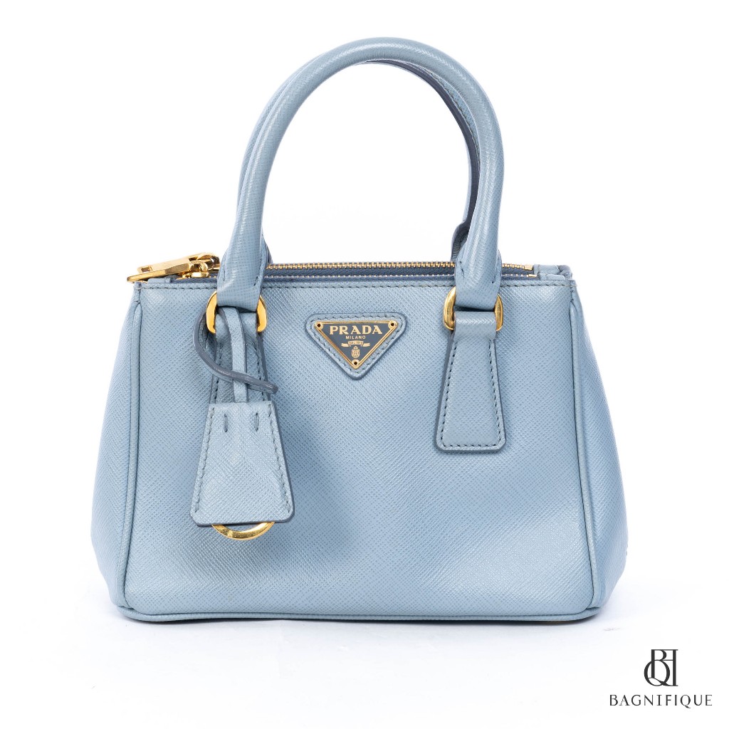 P R A D A SAFFIANO 7 SKY BLUE SAFFIANO 2 ZIP GHW