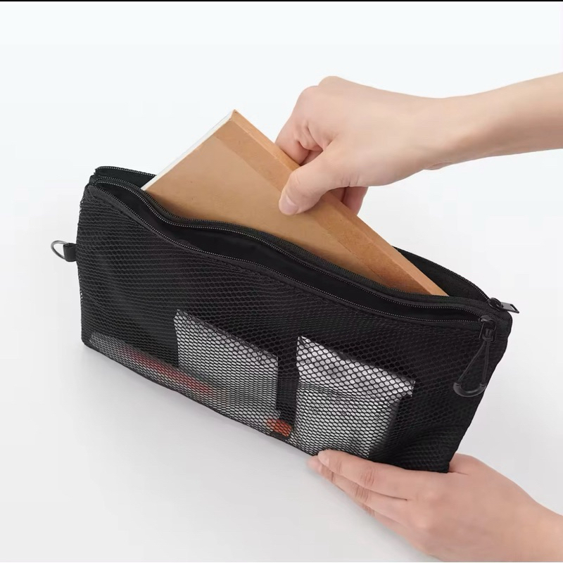 ใหม่ มูจิ กระเป๋าซิปใส่ของอเนกประสงค์ L - MUJI Polyester Two Zipper Case L (19 x 27 cm)