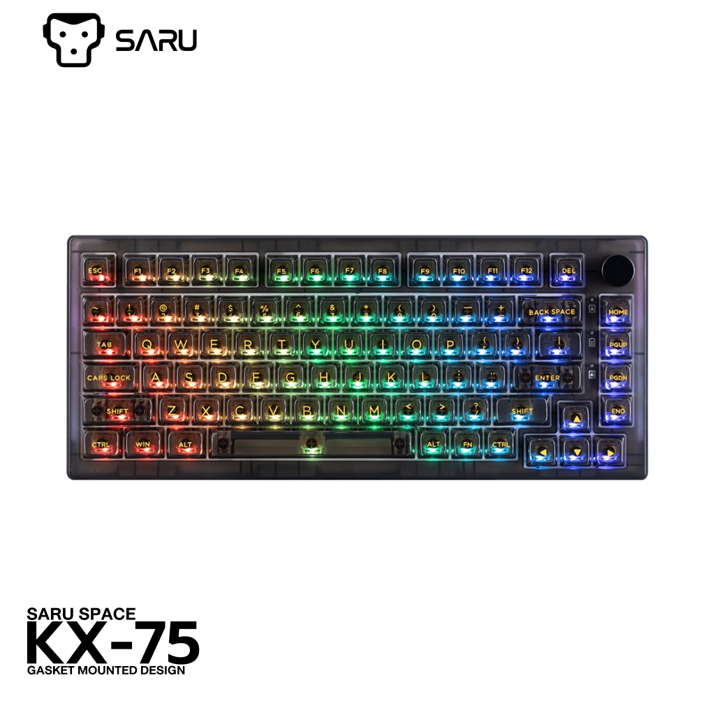 [ประกัน 1 ปี] SARU คีย์บอร์ดเกมมิ่ง KX-75 Cosmic Smoke พร้อม Gateron Pro Yellow คีย์แคป KDA Profile ใส