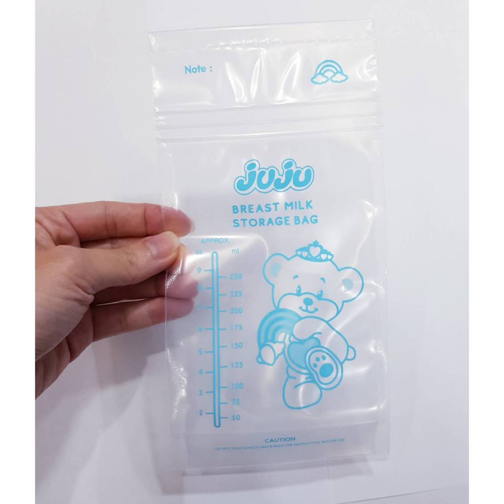 💕ถูก คุ้ม🎁JuJu JI249 ถุงเก็บน้ำนม บรรจุ 9 ออนซ์ (มี 22 ใบในกล่อง) ซิป 3 ชั้น ถุงมี 4 ลายการ์ตูน