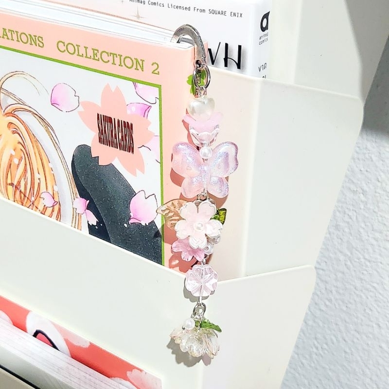 ที่คั่นหนังสือแฮนด์เมดก้านโลหะน้องดอกไม้ชมพู (blossom bookmark handmade100%)