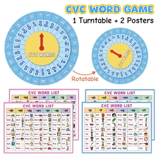English CVC Words Spelling Matching Memory Game for Kids Kindergarten Phonics Sight Words Turntable Educational Toys