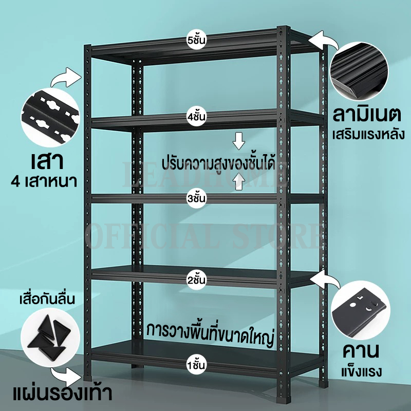 LEDONEชั้นวางของ 5ชั้น ชั้นวางของเหล็ก 90*40*180cm แข็งแรง ทนทาน Warehouse Supermarket kitchen shelf รูปที่ 2